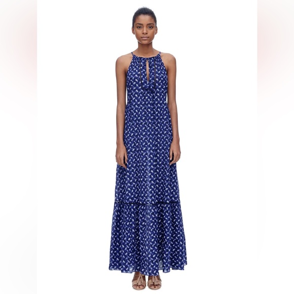 Rebecca Taylor Dresses & Skirts - Rebecca Taylor Blue White Abstract Print Criss-Cross Weave Maxi Dress Size 6